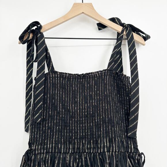 House of Harlow 1960 Corinne Shirred Smocked Mini Dress in‎ Black Gold Size M - Picture 4 of 11